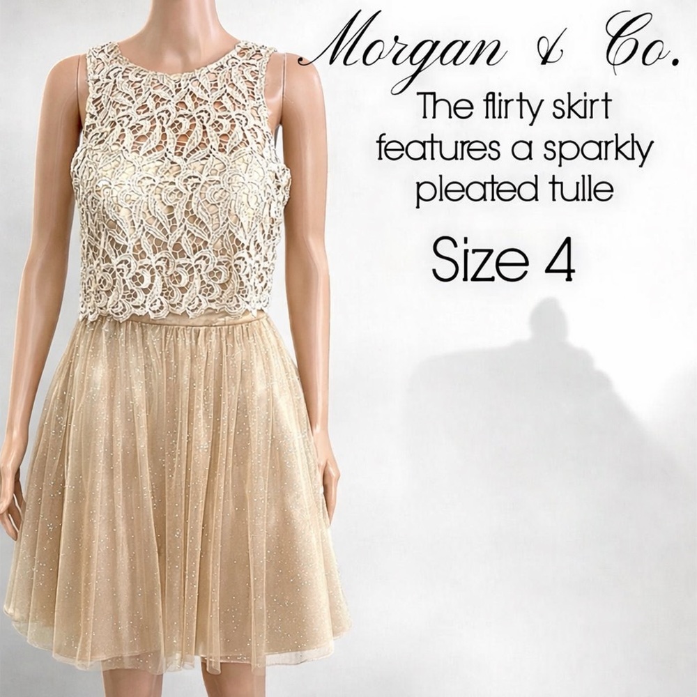 Morgan & Co. Ivory Lace and Gold Tulle Dress